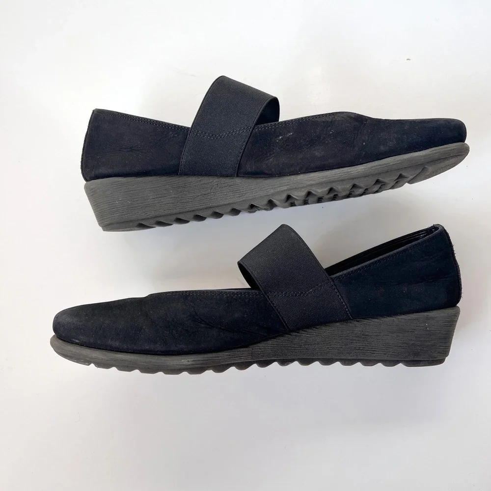 The Flexx Black Suede Mary Jane Elastic Strap Wedge Shoes EU 41‎ US 9.5